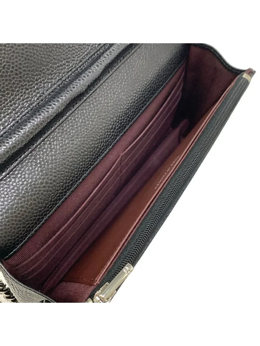 Chanel Wallet Quilted Black Chain Metal Silver Shoulder